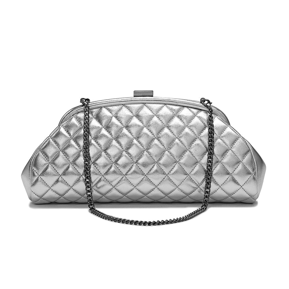 Lovers Clutch Silver Quilted Leather Clutch Bags- HOPE ROSA
