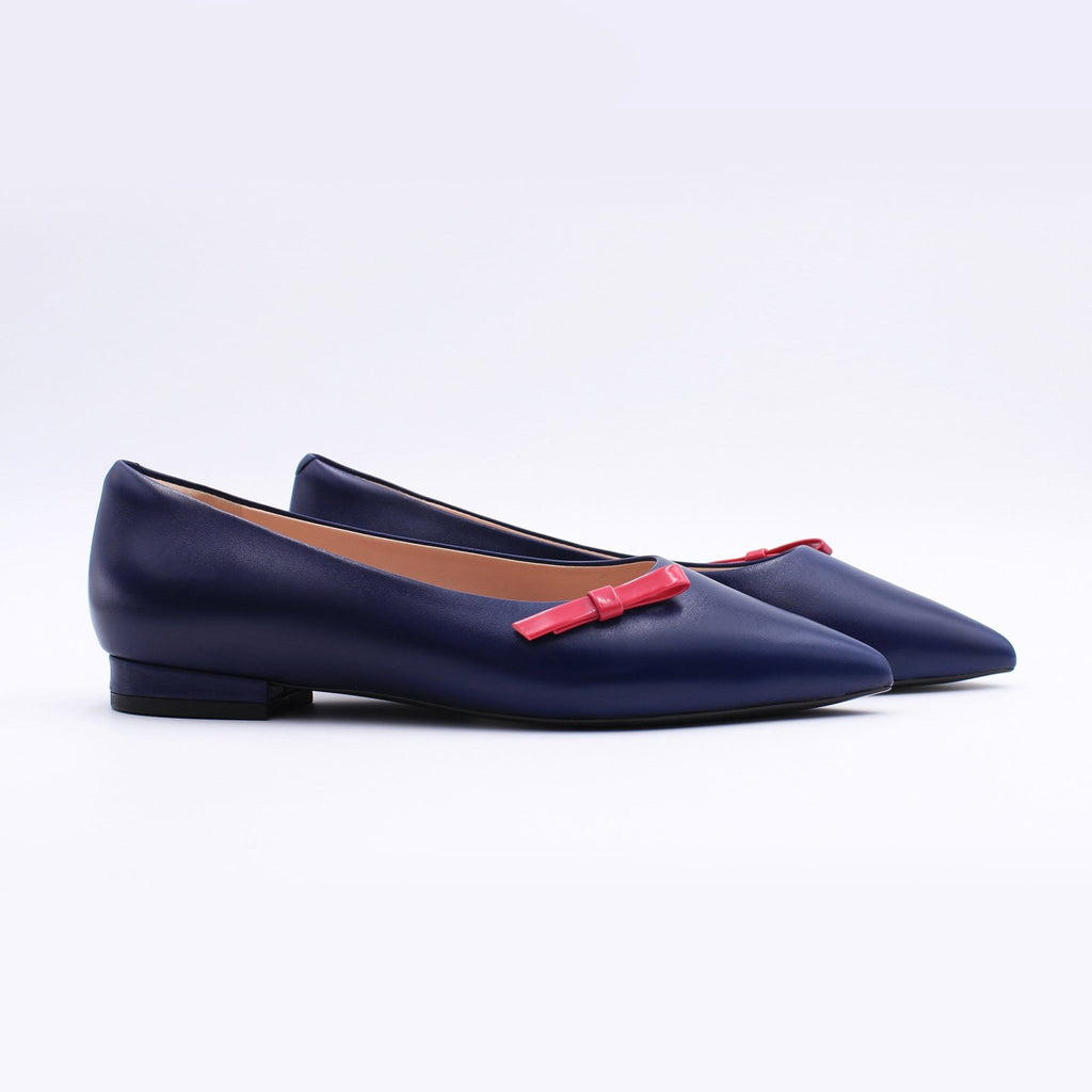 Audrey Midnight Blue Patent Bow Leather Flats Flats- HOPE ROSA 34